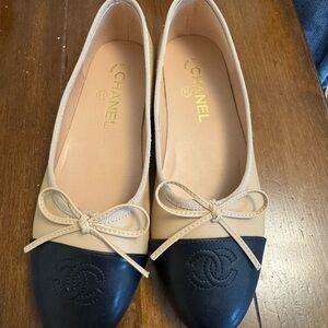Beige and Black Bow Flats